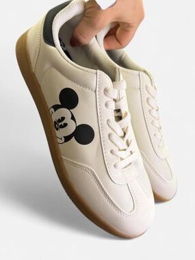 Women’s Off White Mickey Graphic Sneakers with Gum Sole